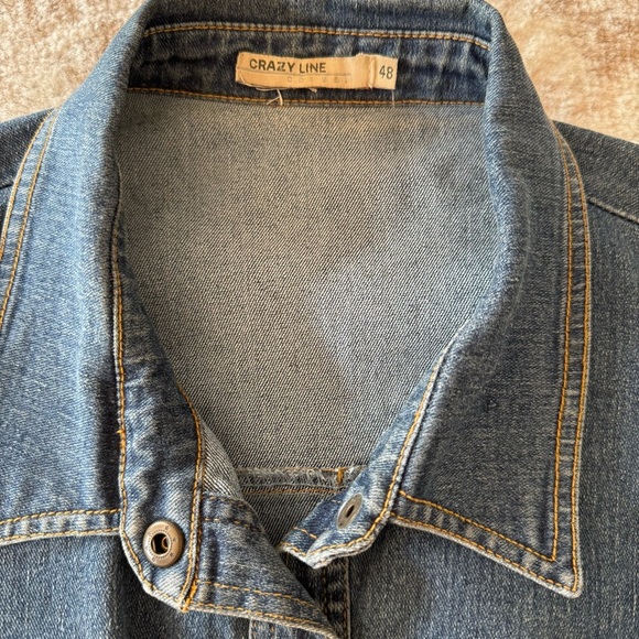 Y2K Vintage denim vest Rare Hand-look floral cross-stitch embroidery Boho Westrn - Picture 2 of 9